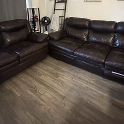 Brown Leather Sofas Couch And Love Seat $50