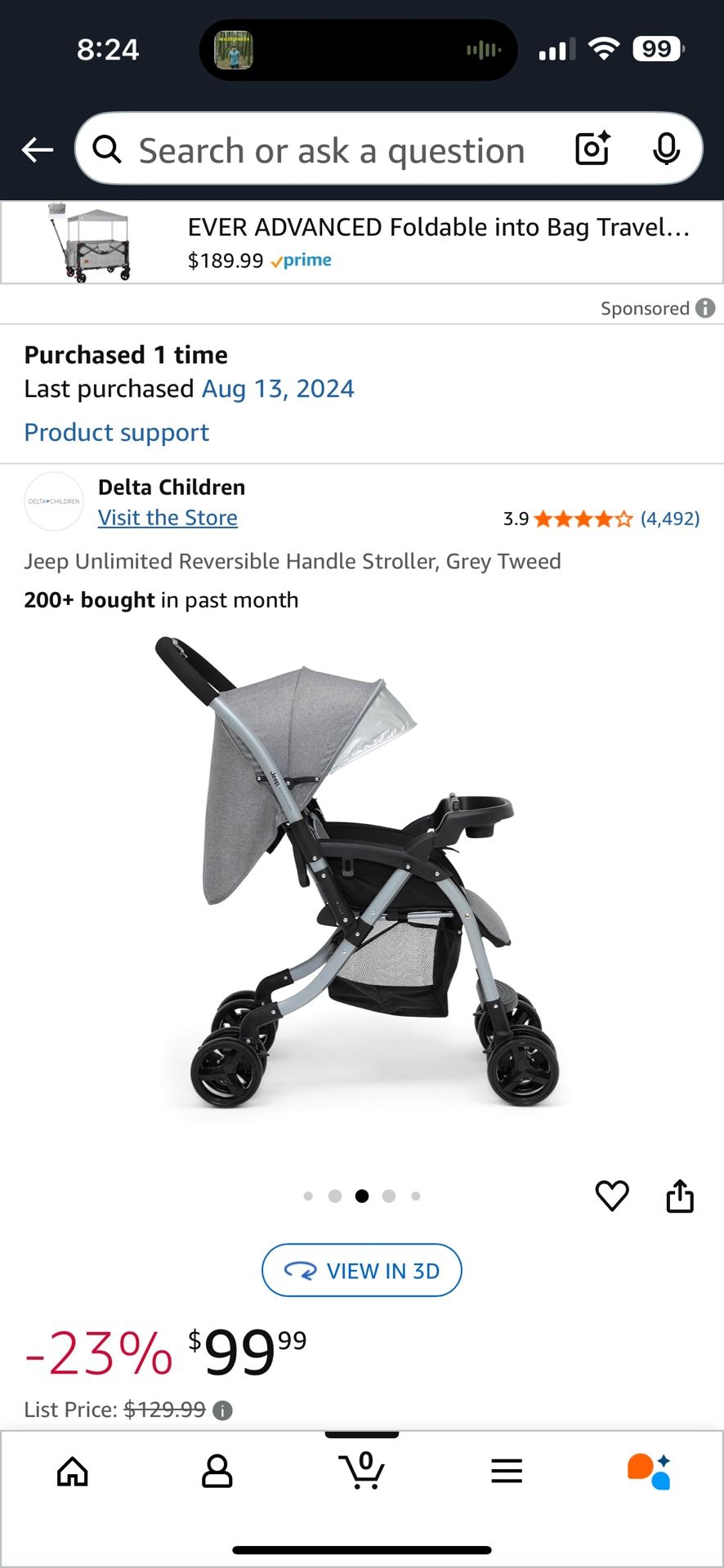 Jeep Unlimited Reversible Handle Stroller