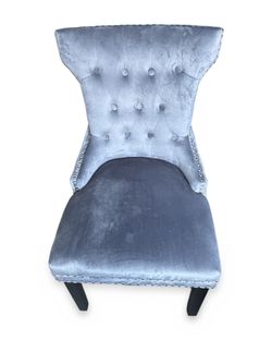 Set of 4 Gray Velvet Tufted Dining Chairs with Nailhead Trim