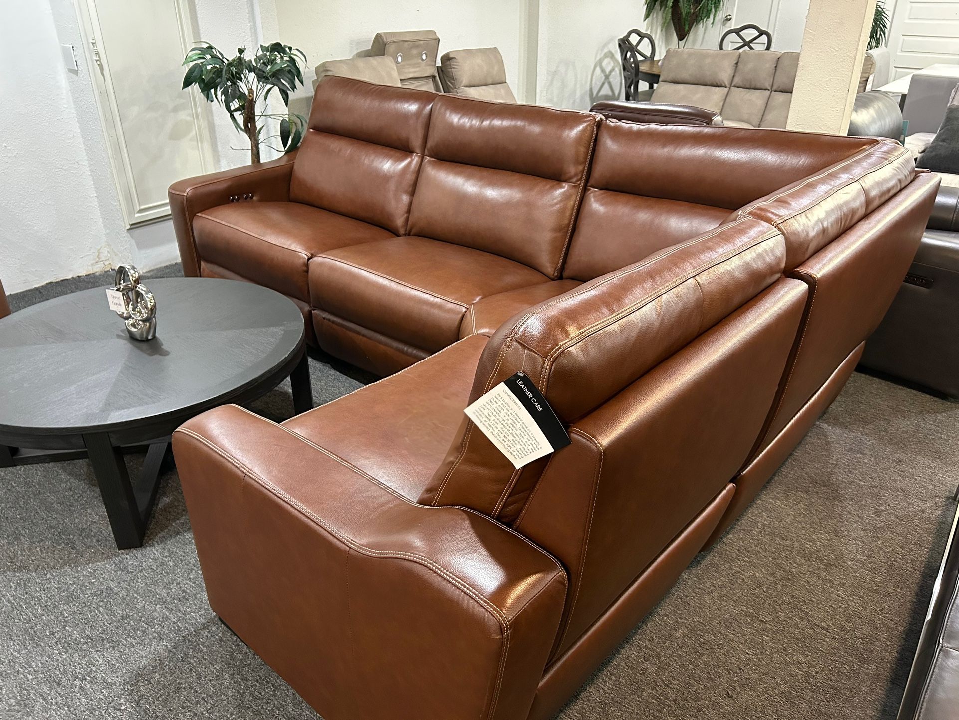 Furniture- 4 Pc Real Top Grain Leather Sectional With 2 Power Recliners- Gabrine