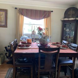 Solid wood dining table W/ 6 High chairs