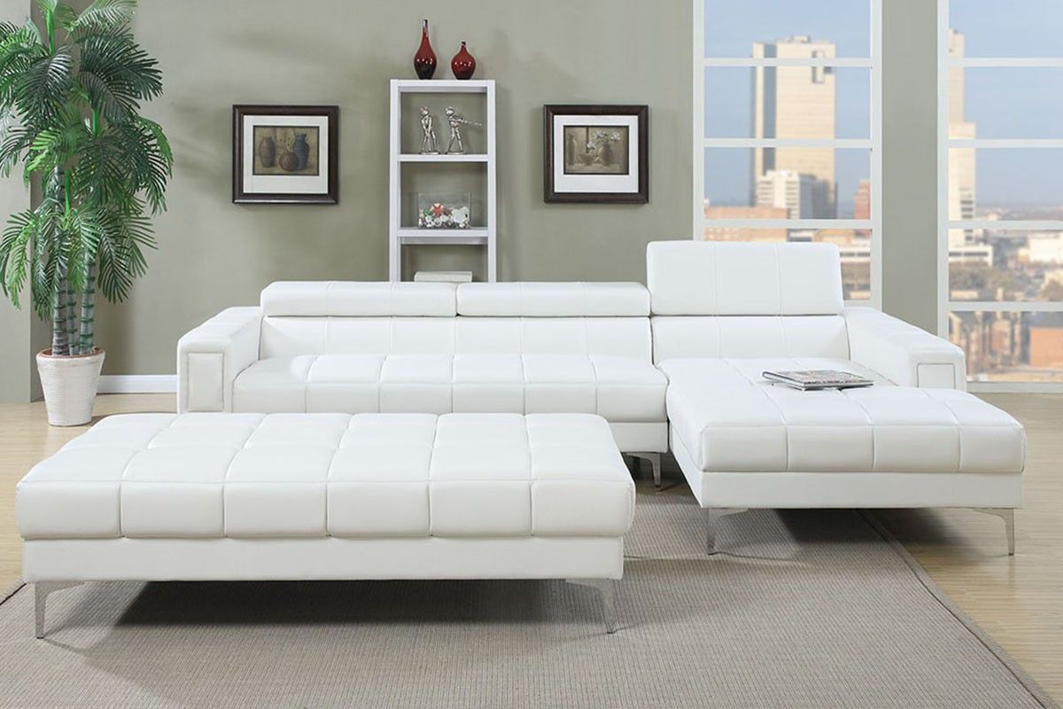 Modern White Leatherette Sectional 