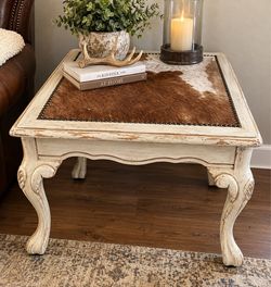 Rustic Cowhide Accent Table