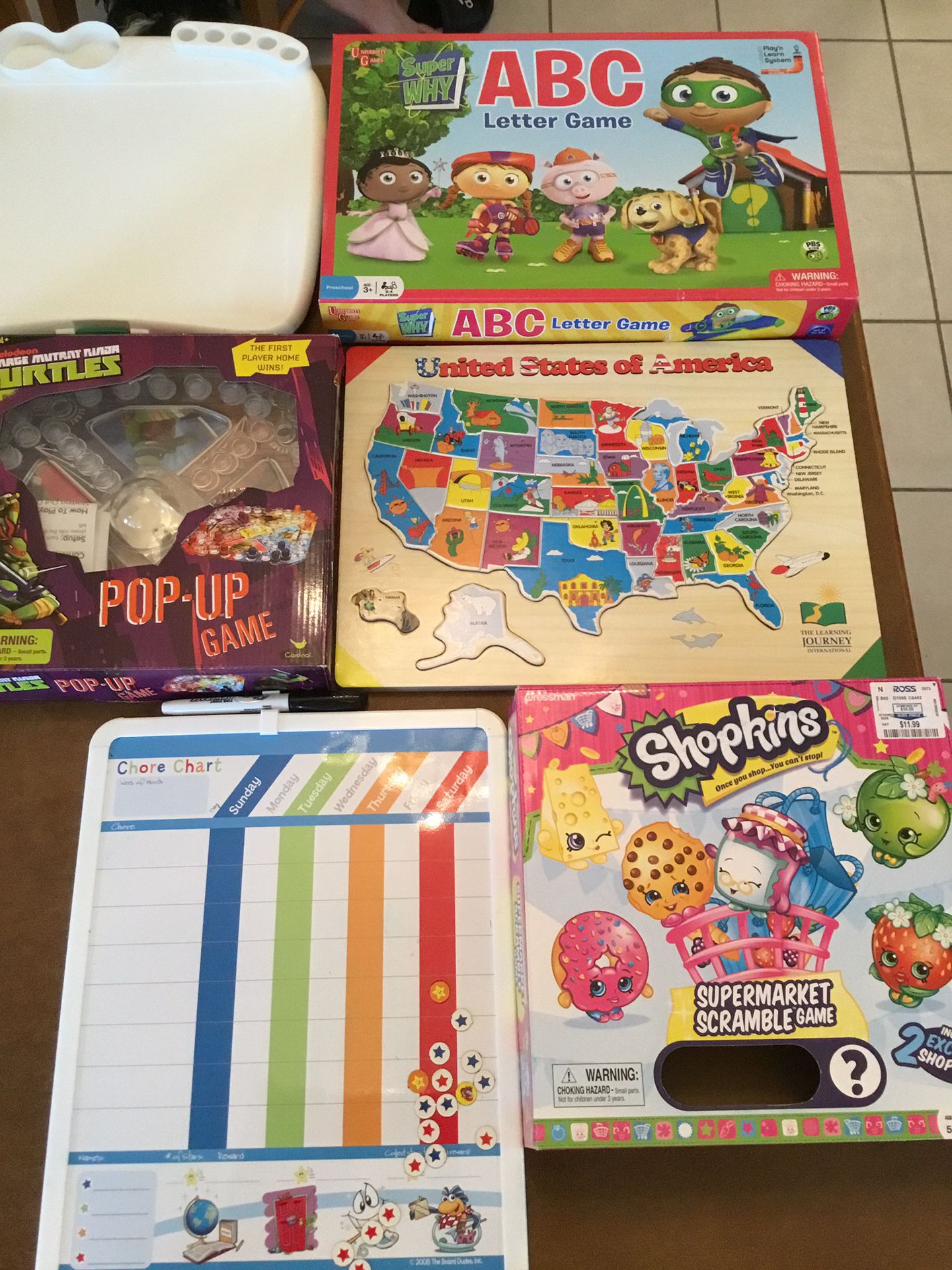 Games, puzzle, crayola, chore chart TMNT, Shopkins kid toys