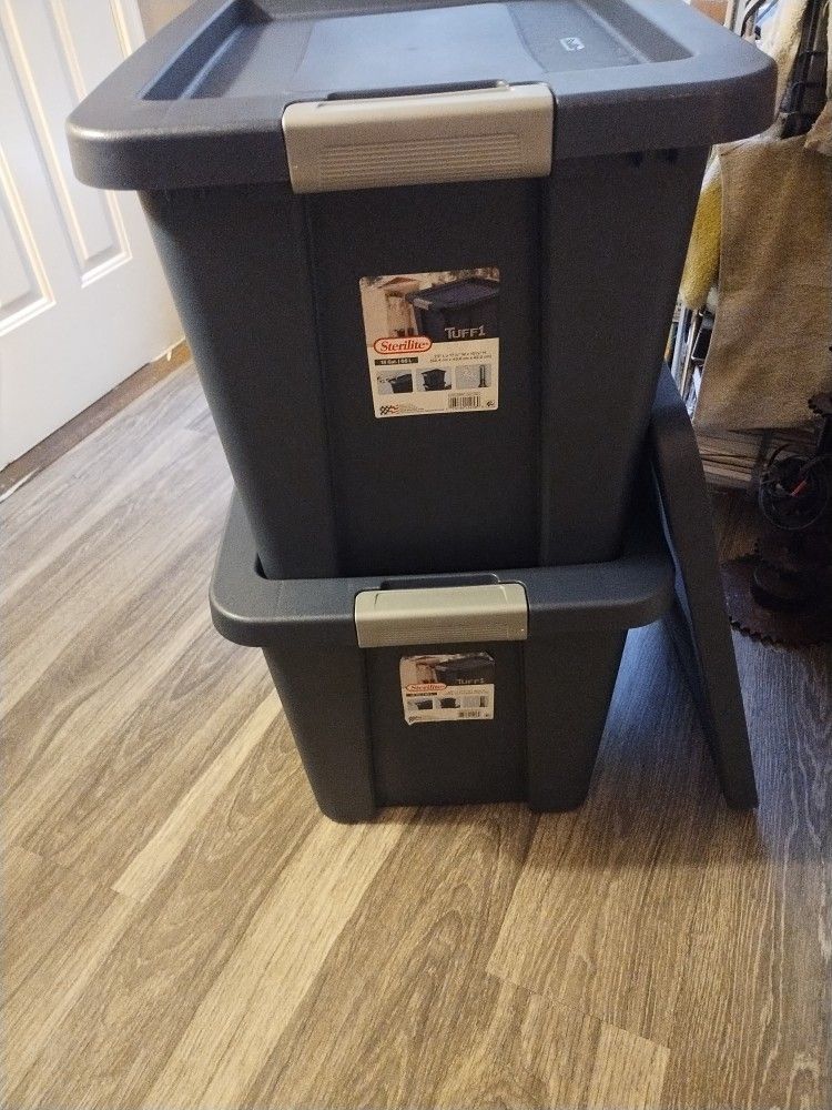 Sterilite 18 Gallon Tuff Tote Plastic Bin Dark Blue (2)