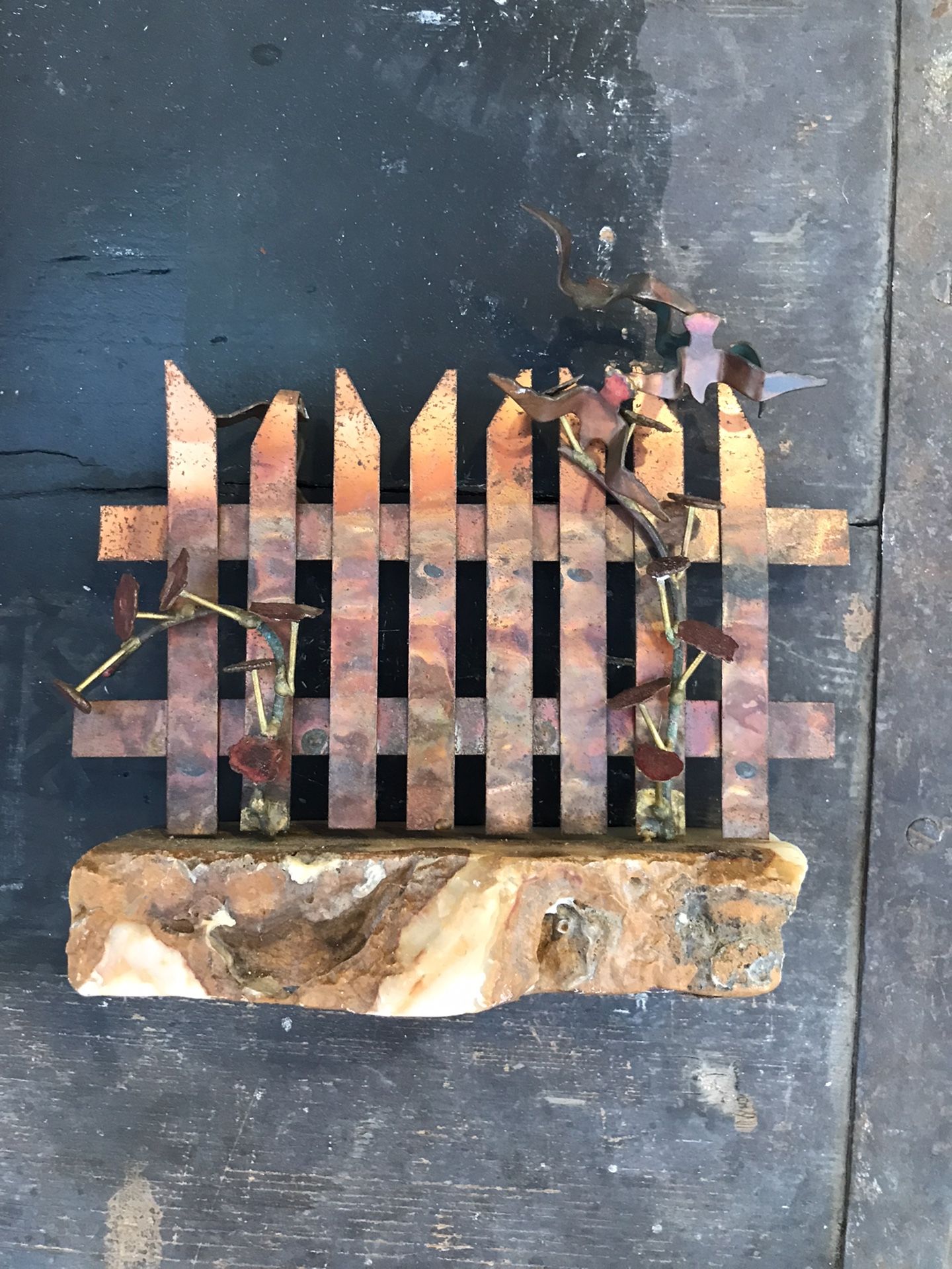 VINTAGE MID CENTURY DEMOTT COPPER AND STONE SCULPTURE-BEAUTIFUL AND UNIQUE