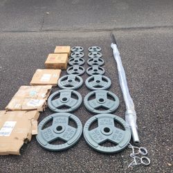 NEW IN BOX Olympic Grip Plates-270lbs & 6ft Barbell 