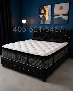 BRAND NEW BLACK KING SIZE BED FRAME WITH NEW 13 INCH PILLOW TOP MATTRESS/FAST DELIVERY