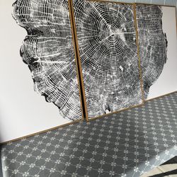 Framed Tree Ring Wall Art Set of 3, 24"x36" Abstract Wood Stump Wall Decor, Large Black and White Wall Painting, Neutral Modern Nature Canvas Art Prin