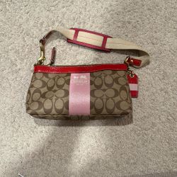 Coach Purse Monogram And Pink Stripe