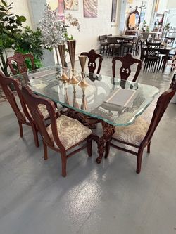 Egyptian style Glass Top Dining Table with 6 Chairs