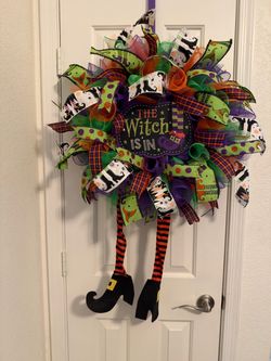 Halloween Witch Deco Mesh Door Wreath