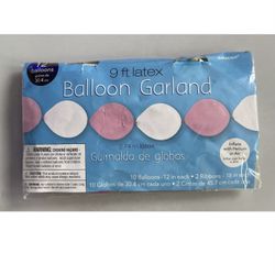 9ft latex Balloon Garland 20 Pink White Balloons 6" with 2 Ribbons 18"
