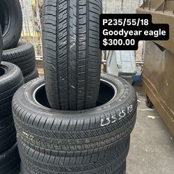 Set of four used  almost new tires 235/55/18 good year