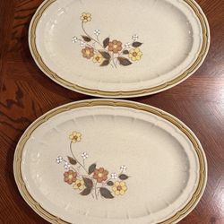 2 Vintage Crown Manor Stoneware 16” Serving Platters Floral Garden / Autmn Blossom Made in Japan in the 70’s – 80’s 