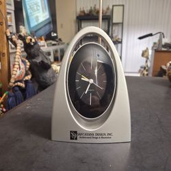 Pendulum Arch Quartz Alarm Clock Durable Silver Plastic Body W/Black Face By Santayana Design, New Battery Works Great 6"H
