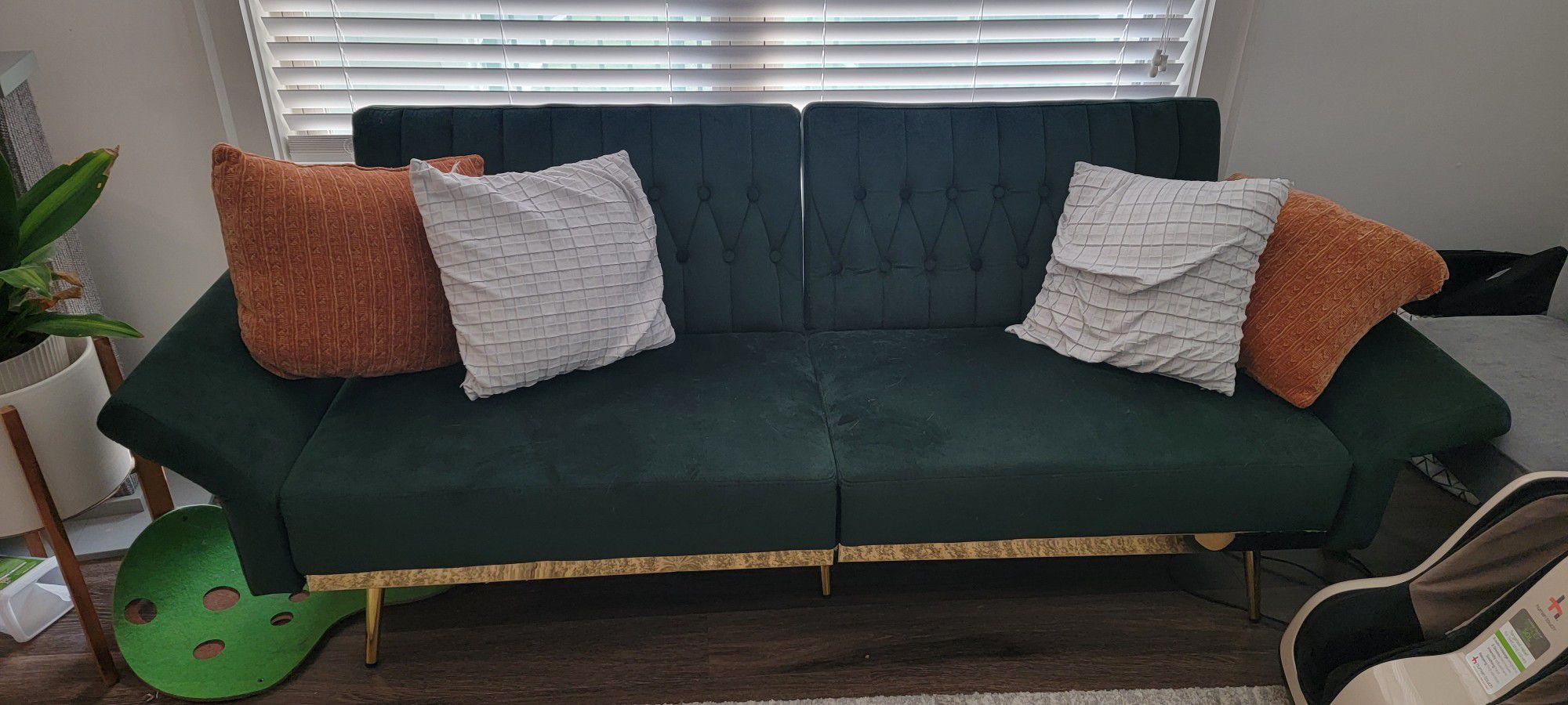 Velvet Futon Sofa Bed- Green