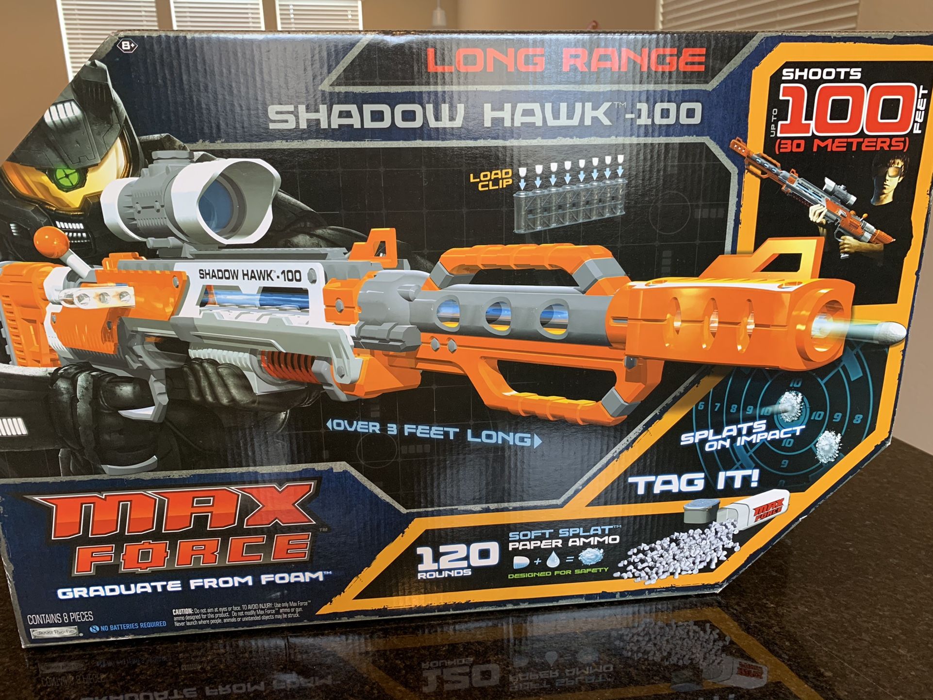 Max Force Shadow Hawk 100 Gun Long Range Soft Splat Paper Ammo Toy NEW