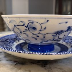 Exquisite Meissen "Blue Onion" Sparrow Teacup and Saucer Set - Made in England