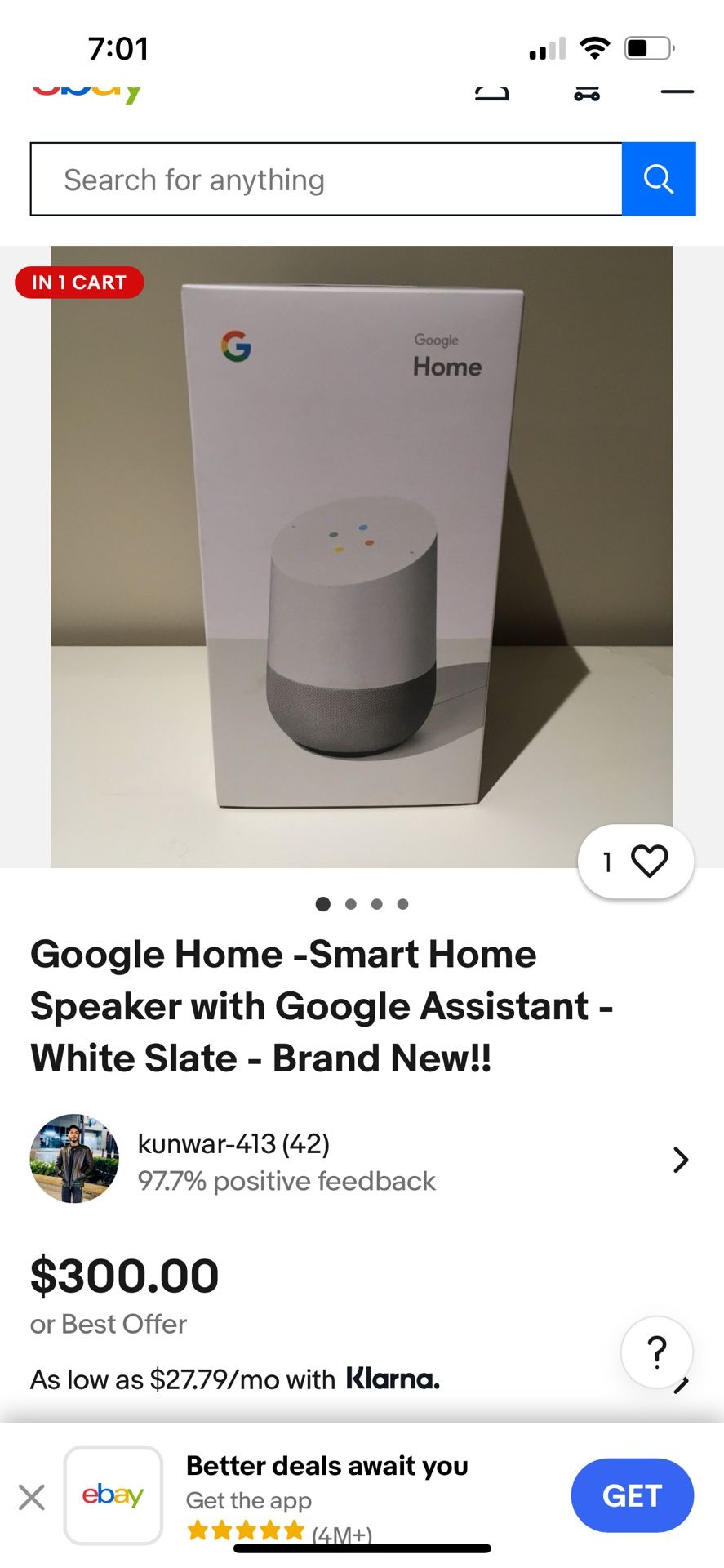 Google Home Smart Home Speaker with Google Assistant White Slate