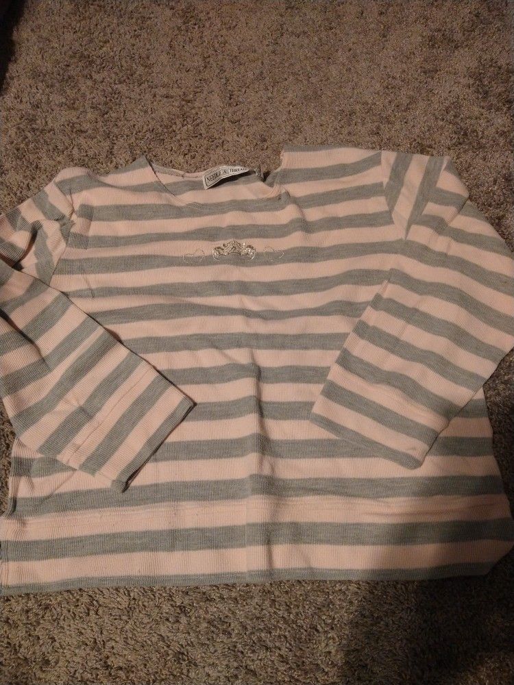 Pink and Gray Striped Long Sleeve