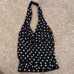 Black Polka Dot Halter Tankini Top