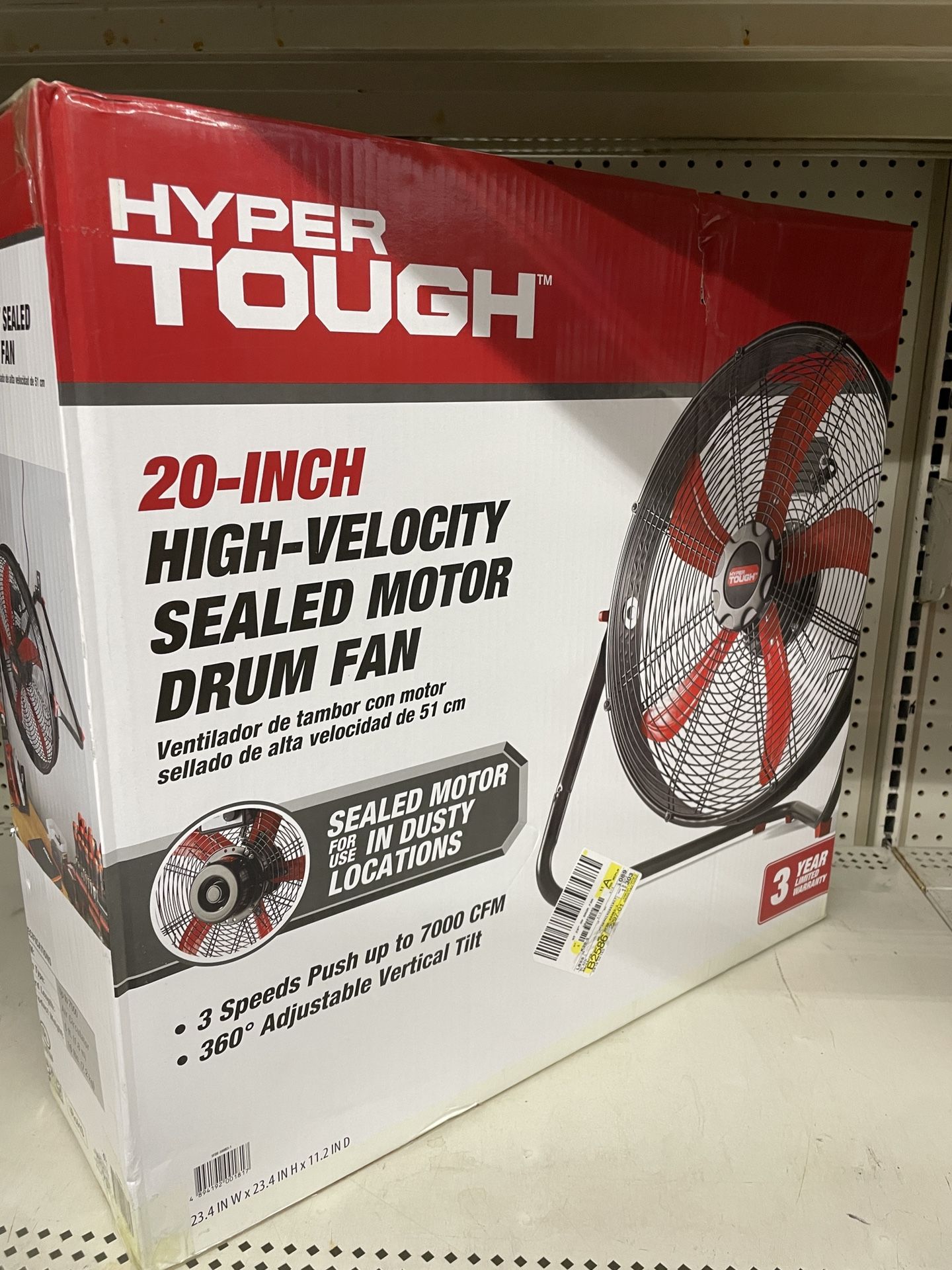 Hyper Tough New 20 inch High Velocity Sealed Motor Drum Fan with Wall Mount