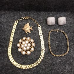 Trifari Signed Jewelry Lot - Necklace, Bracelet, Brooch, Pin, Earrings