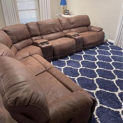 7pc Sectional Reclining Couch - Brown