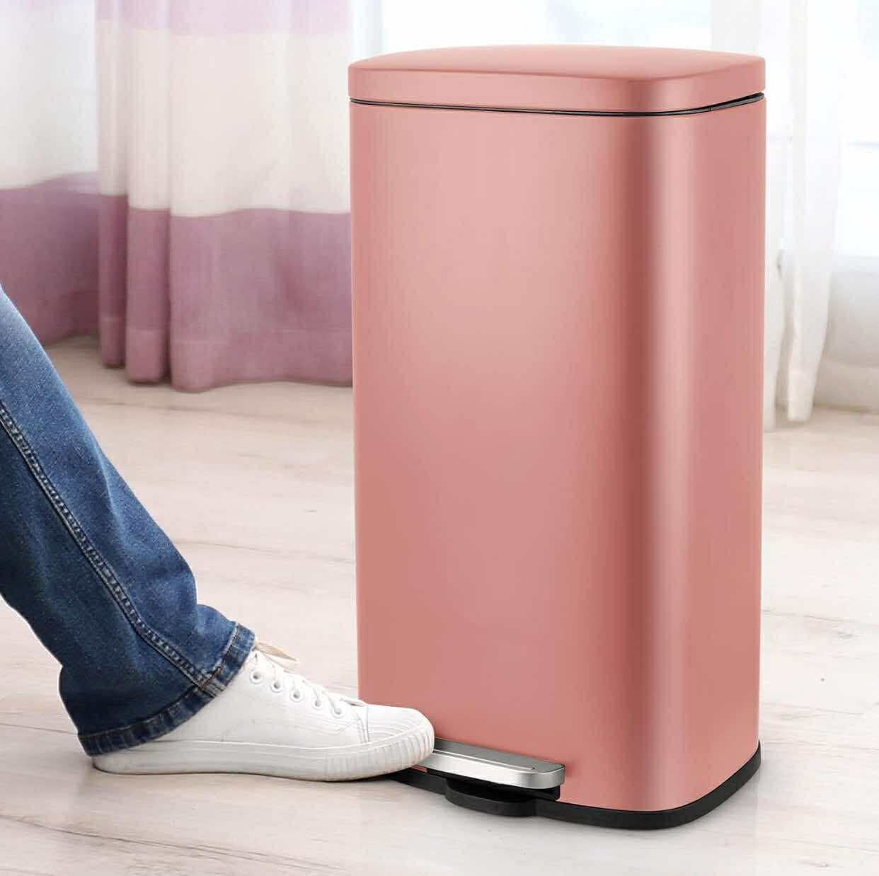 8/13.2 Gallon Step Trash Can, Stainless Steel Garbage Bin, Soft-Close Rubbish Bin with Removable Plastic Inner Bucket, Fingerprint-Proof, Lid Dustbin,