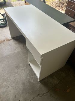 White Desk with Storage Shelf