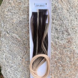 Ziplooks 100% Real Human Hair Extensions, Off Black/Wheat Blonde, 20 Inches Long, 4 Pieces, No Damage to Hair or Scalp, With Z Tool, NEW In Open Box!