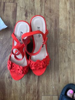 JustFab Red Floral Wedge Sandals