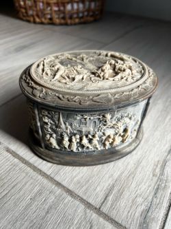 Vintage Incolay Stone Jewelry Trinket Box