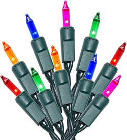 100 Multi-Color Christmas Lights with Green Wire – Professional Grade for Indoor/Outdoor Use – Static + Flashing. Condition is New.