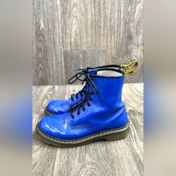 Dr. Martens Blue Patent Leather Oil-Resistant Combat Boots Women 9 Men 8 Unidrx
