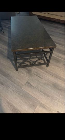 Dark Stone Top Coffee Table Metal Base