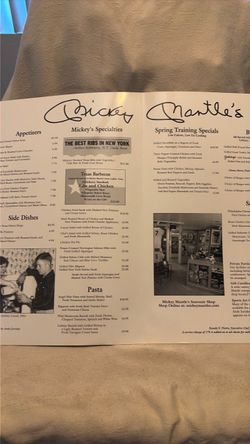 Mickey Mantle restaurant menu Mickey Mantle restaurant menu