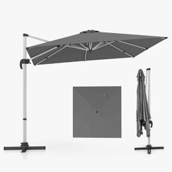 11 FtCantilever Patio Umbrella Aluminum Offset Umbrella with 360-Degree Rotation & Adjustable Tilt, Large Patio Offset Umbrella for Garden, Pool, 