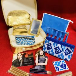 7-Vintage Estee Lauder Makeup Tavel Bags Cases Collection w/ Brushes, Mirrors