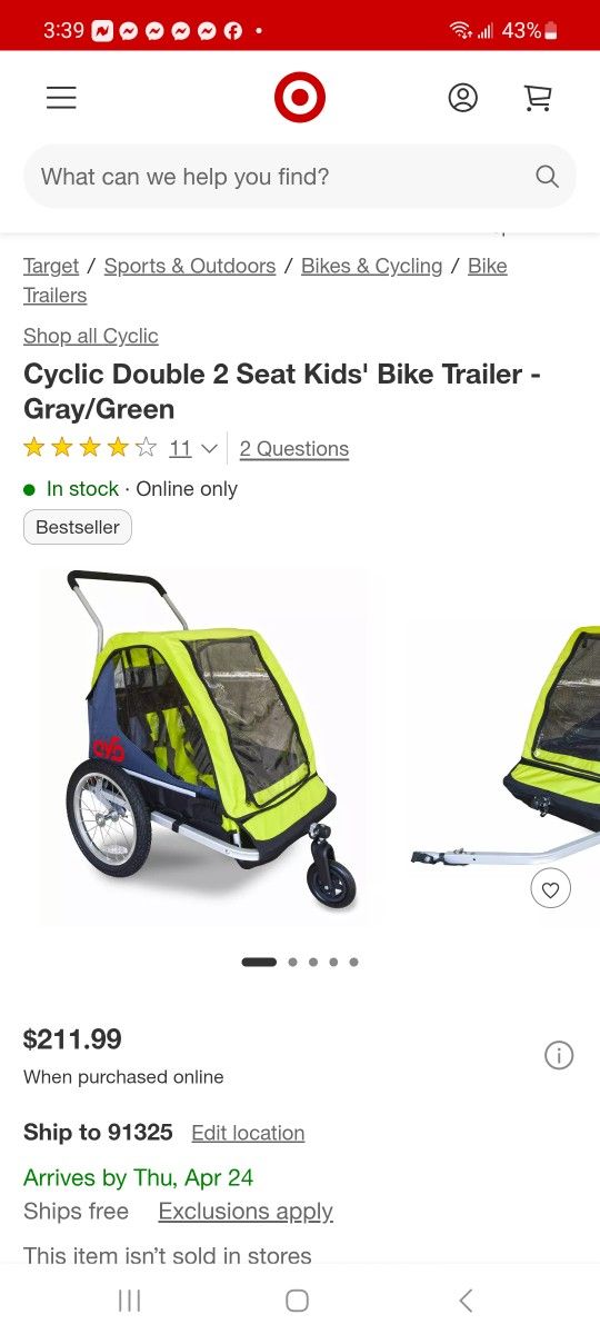 Cyclic Double 2 Seat Kids' Bike Trailer $165