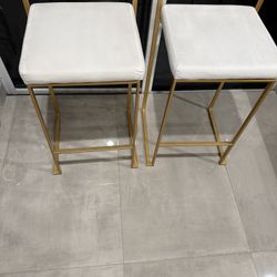 LumiSource Modern Counter Height Stools White & Gold Metal Set of 2