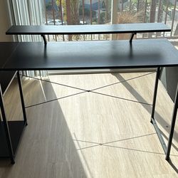 Modern Computer Desk with Monitor Stand & Storage Shelf
