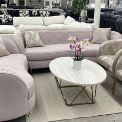 BRAND NEW 🔥Pink set sofa and loveseat + chairs 