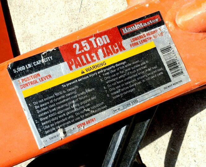HaulMaster 2.5 Ton Capacity Pallet Jack, Model 68761 for Sale in