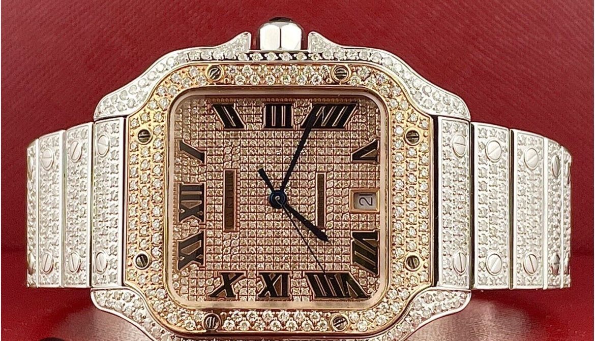 Gold With Silver Color Iced Out Mossiante Watch