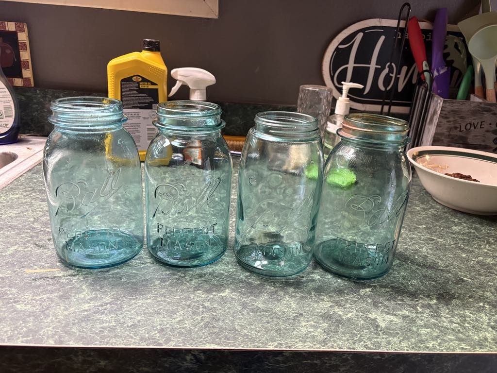 4 One Quart Blue Ball Mason Jars