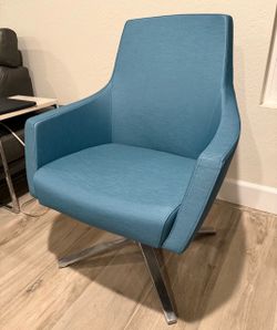 Like New Teal Blue Upholstered Accent Swivel Chair (height adjustable)