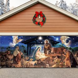 New Christmas Nativity Garage Door Cover Banner 7x16 Ft