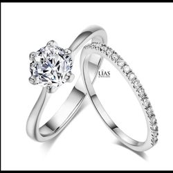 New 18k White Gold Wedding Ring Set 